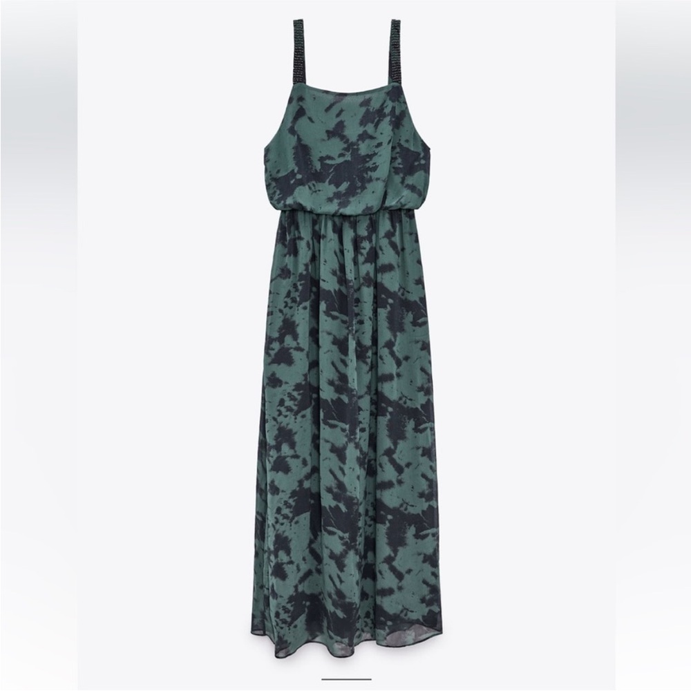 ZARA Elegant Green and Black Maxi Dress